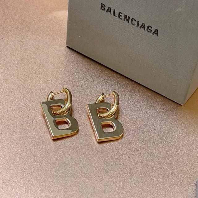 Balenciaga B Letter Hoop Gold Motif Earrings 3