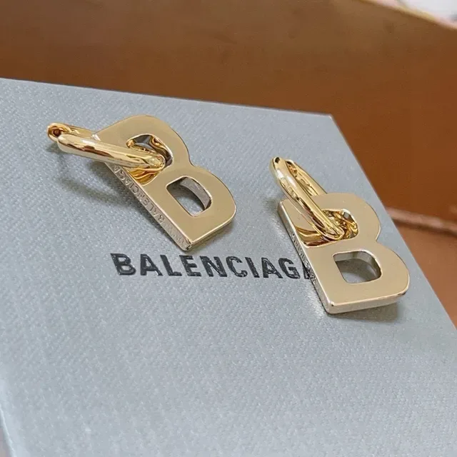 Balenciaga B Letter Hoop Gold Motif Earrings 5