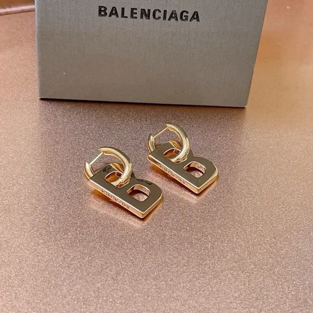 Balenciaga B Letter Hoop Gold Motif Earrings 6