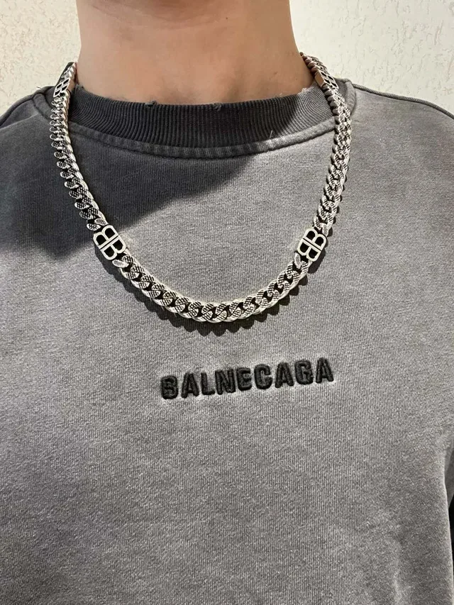 Balenciaga BB Chain Oxidized Silver Necklace 2