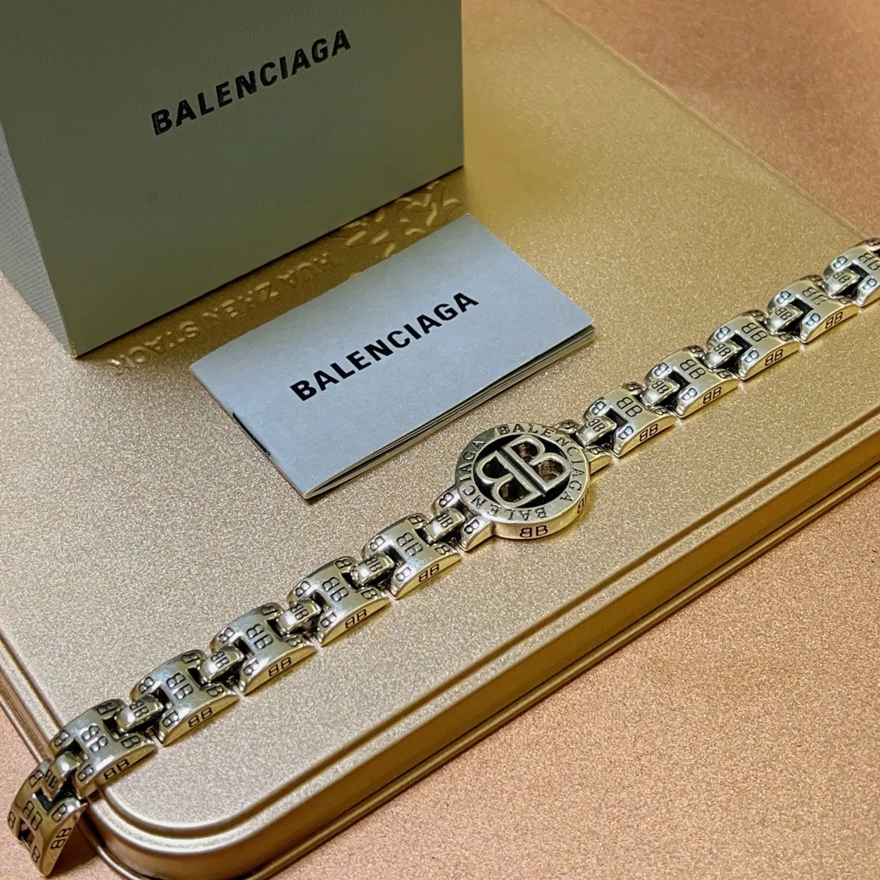 Balenciaga BB Logo Bracelet Silver-Tone Metal Bracelet 6