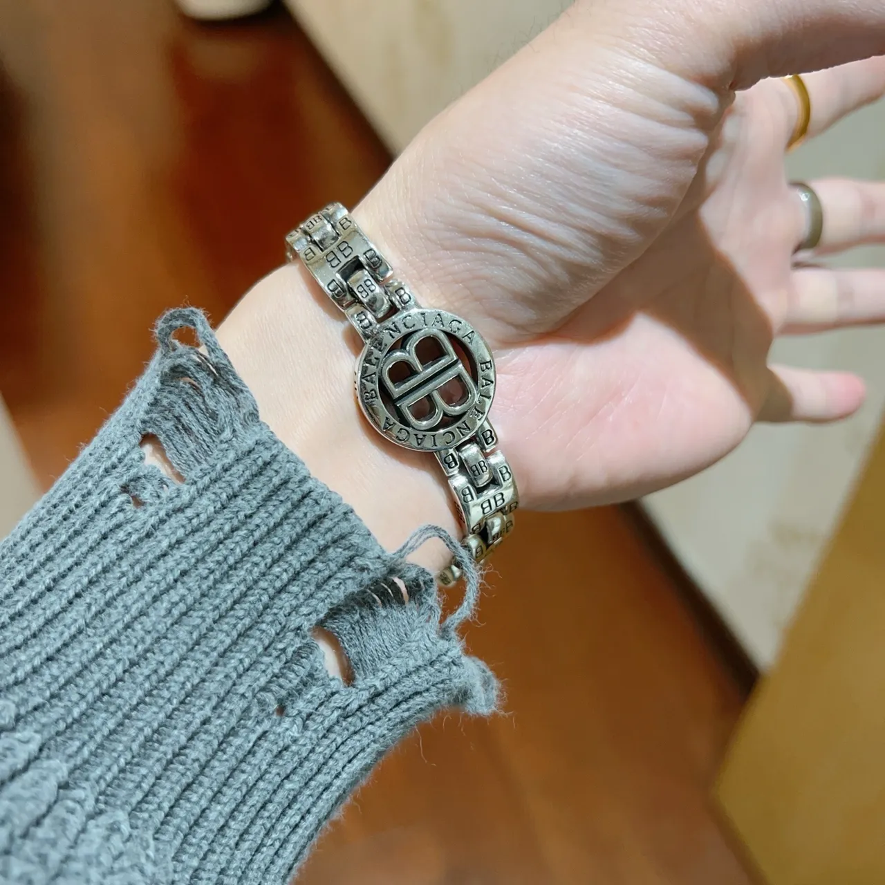 Balenciaga BB Logo Bracelet Silver-Tone Metal Bracelet 7