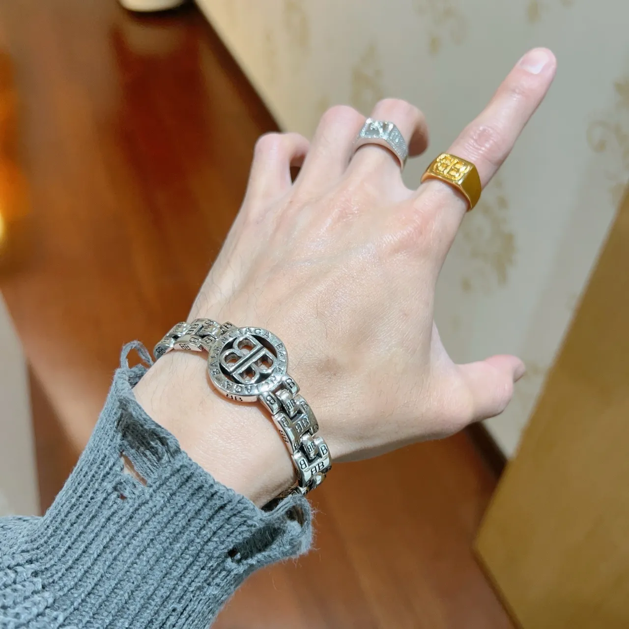 Balenciaga BB Logo Bracelet Silver-Tone Metal Bracelet 8