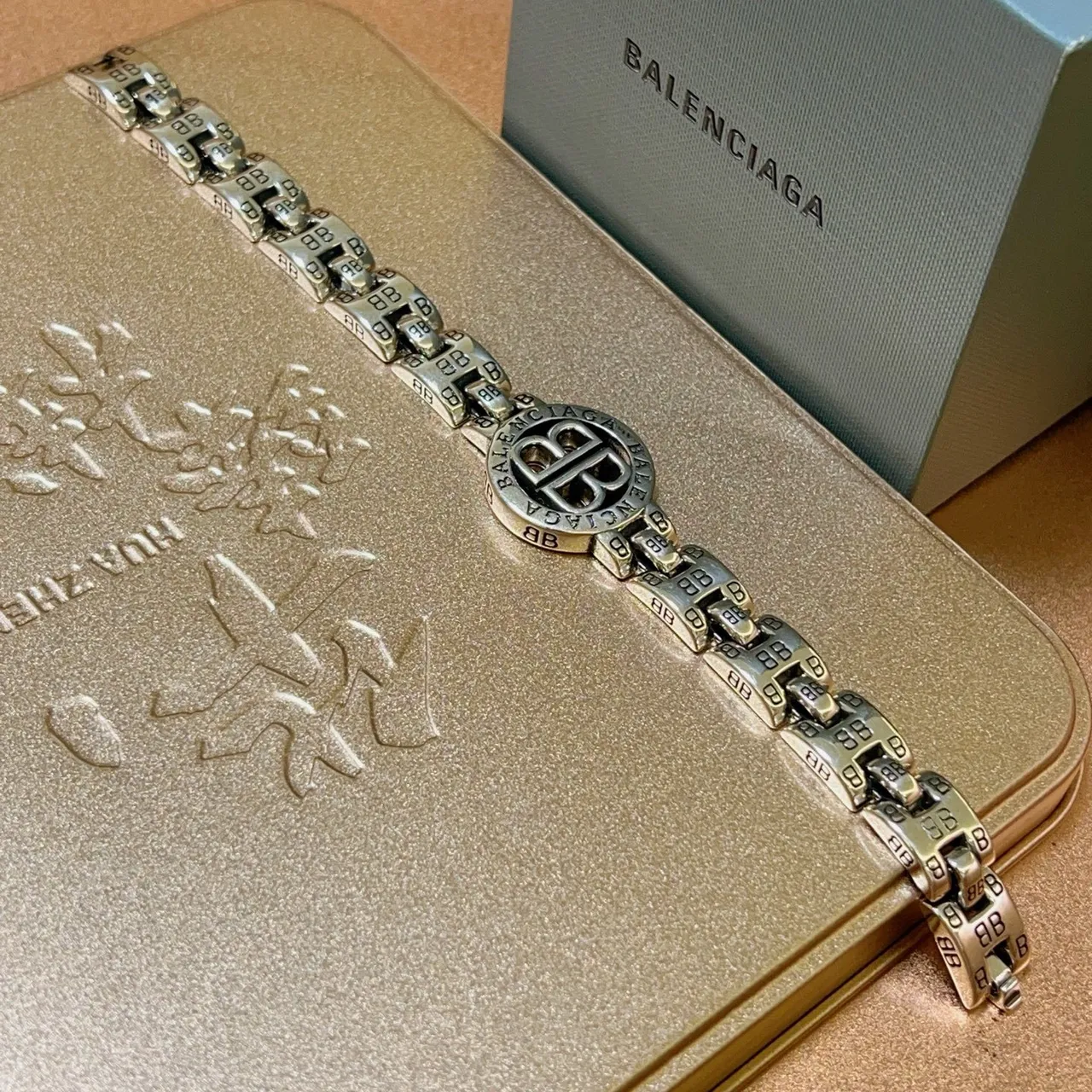 Balenciaga BB Logo Bracelet Silver-Tone Metal Bracelet 9