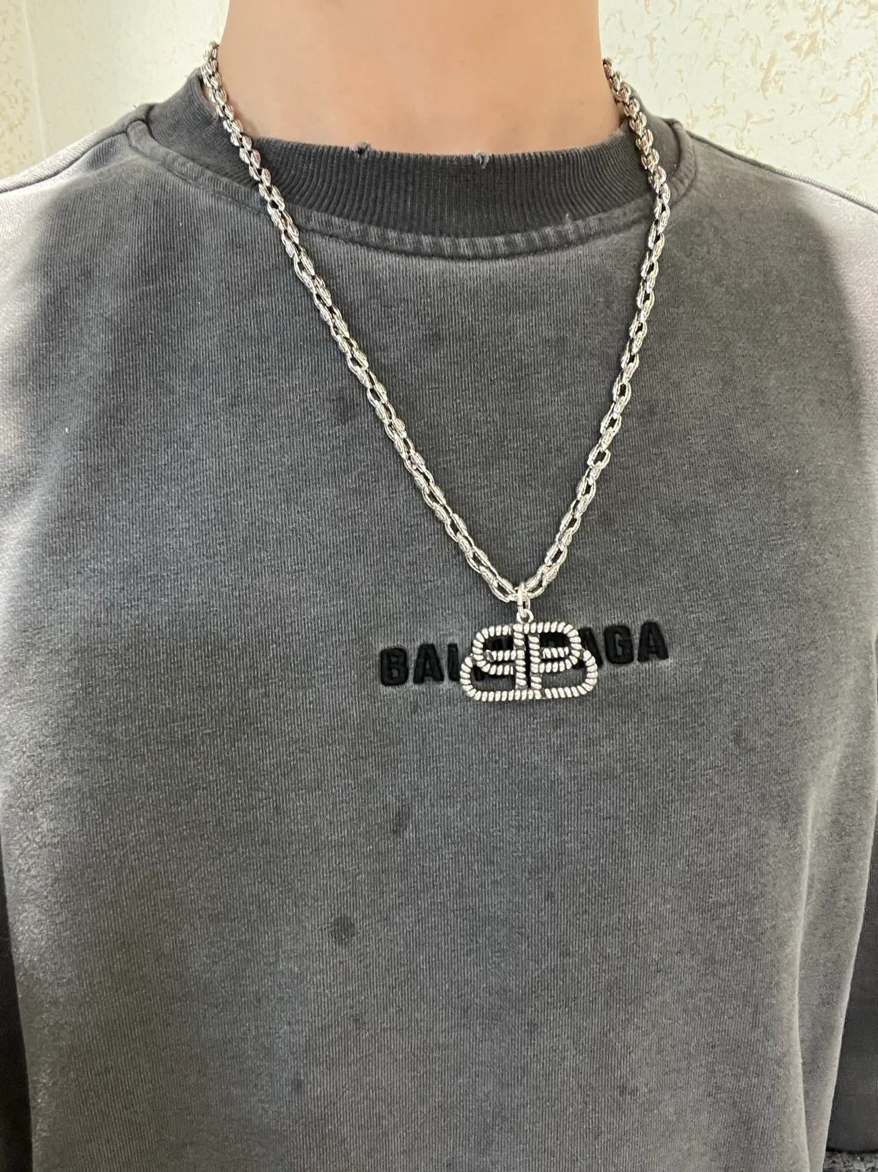 Balenciaga BB Twisted Rope-Link Silver Necklace 2