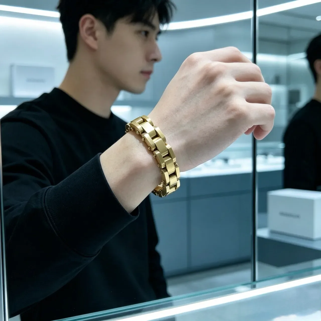 Balenciaga Chunky Riveted Gold-Tone Chain Bracelet 4