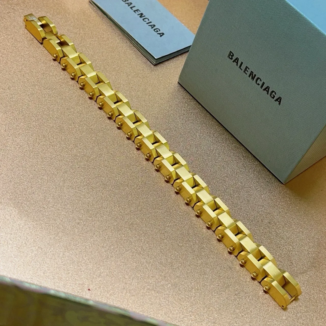 Balenciaga Chunky Riveted Gold-Tone Chain Bracelet 5