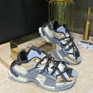 Balenciaga Defender Gray Beige Sole Multi-Strap Cage Chunky Sneakers