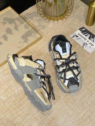 Balenciaga Defender Gray Beige Sole Multi-Strap Cage Chunky Sneakers 8