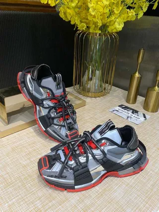 Balenciaga Defender Metallic Silver Black Red Chunky Sneakers 4