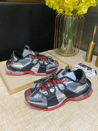 Balenciaga Defender Metallic Silver Black Red Chunky Sneakers 8