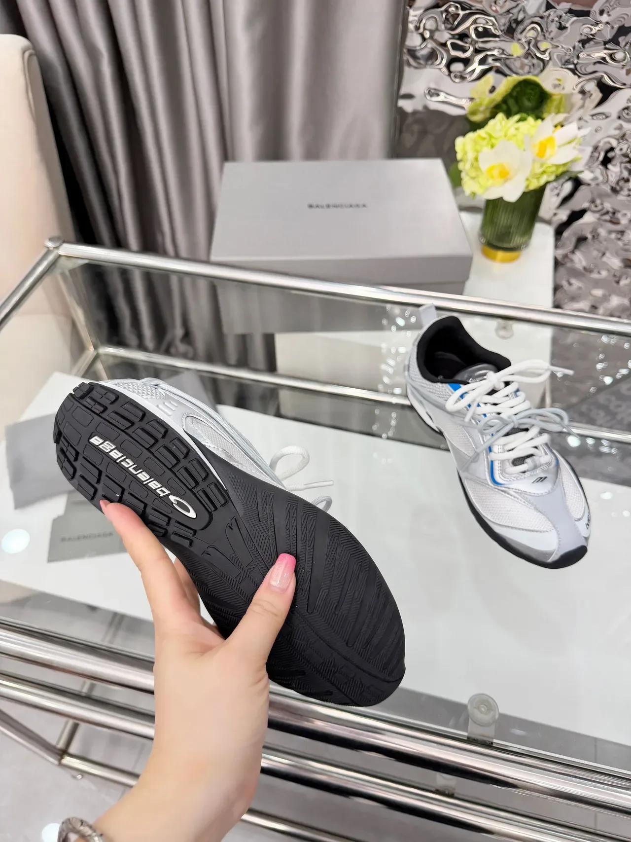Balenciaga ধূসর নীল মেশ ও সিন্থেটিক ওভারলে নির্মাণ লো-টপ রানার সিলহুট লাইফস্টাইল স্নিকার 3