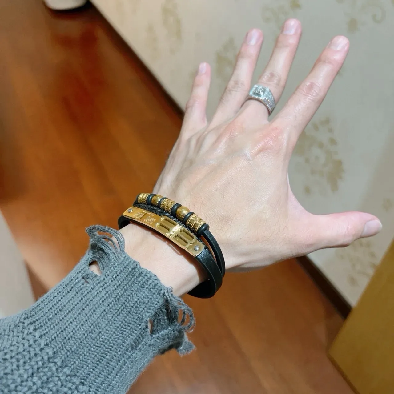 Balenciaga Logo Bracelet Black and Gold Leather Bracelets 5