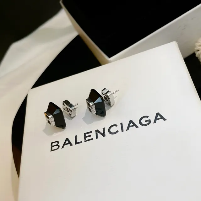 Balenciaga Logo Cutout Cubic Stud Earrings 2