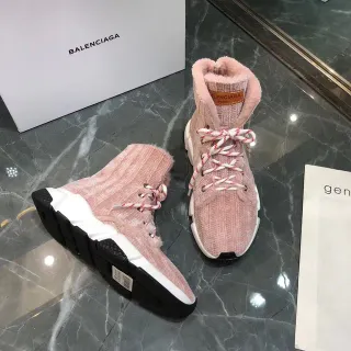 Balenciaga Pink White Knit High-Top Corduroy-Textured Upper Chunky Sneakers