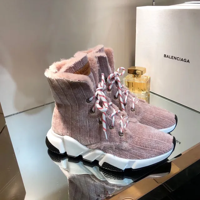 Balenciaga Pink White Knit High-Top Corduroy-Textured Upper Chunky Sneakers 2