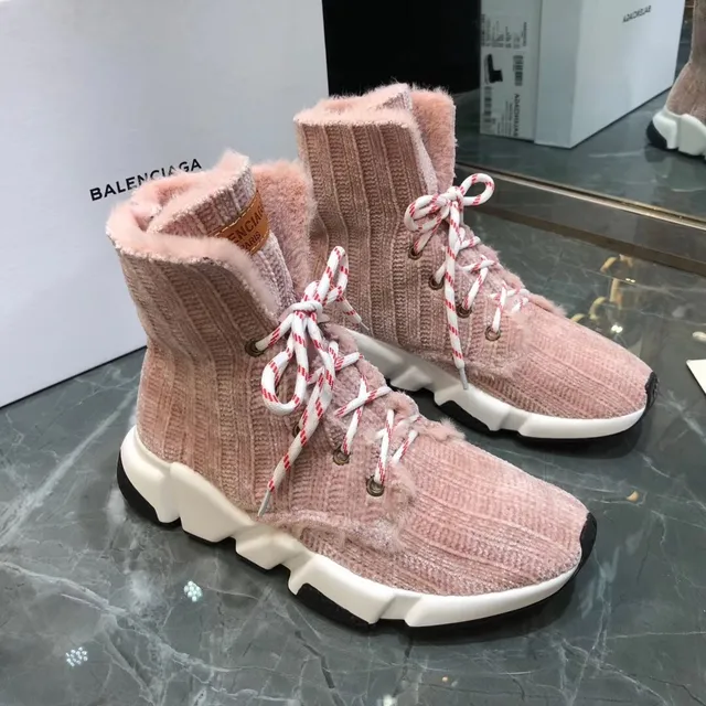 Balenciaga Pink White Knit High-Top Corduroy-Textured Upper Chunky Sneakers 3