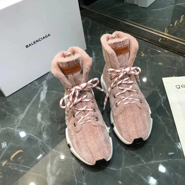 Balenciaga Pink White Knit High-Top Corduroy-Textured Upper Chunky Sneakers 4