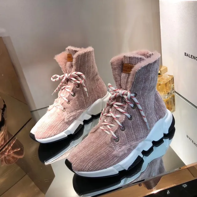 Balenciaga Pink White Knit High-Top Corduroy-Textured Upper Chunky Sneakers 5