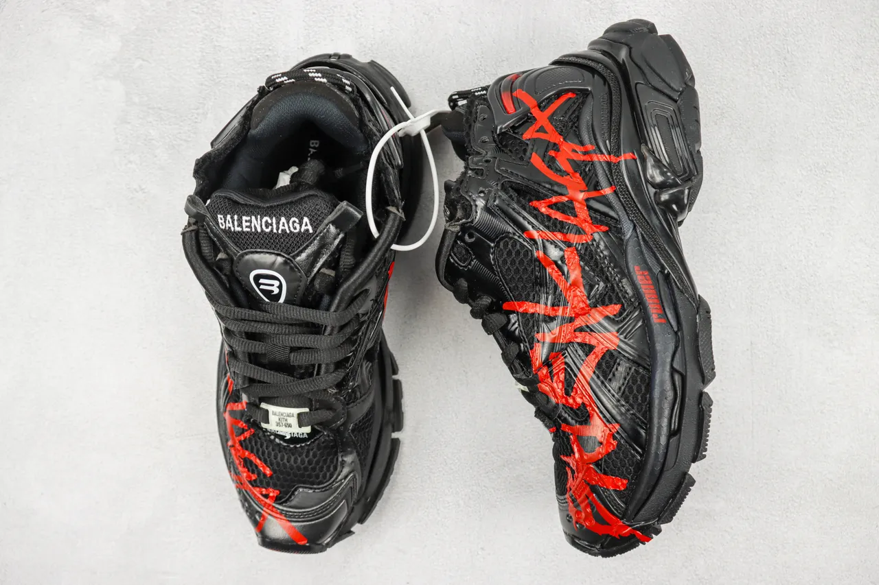 Balenciaga Runner Black Red Oversized Silhouette Mesh And Molded Plastic Cage Chunky Sneakers 3