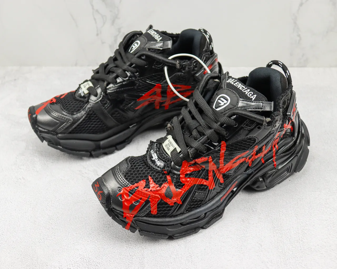 Balenciaga Runner Black Red Oversized Silhouette Mesh And Molded Plastic Cage Chunky Sneakers 4