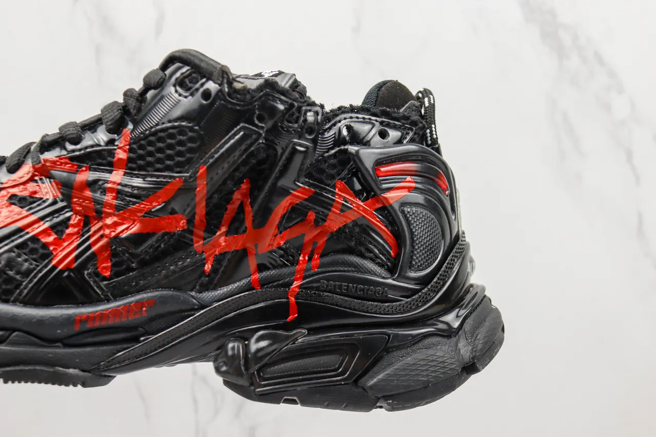 Balenciaga Runner Black Red Oversized Silhouette Mesh And Molded Plastic Cage Chunky Sneakers 7