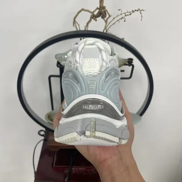 Balenciaga Runner White Silver Metallic Chunky Sneakers 4