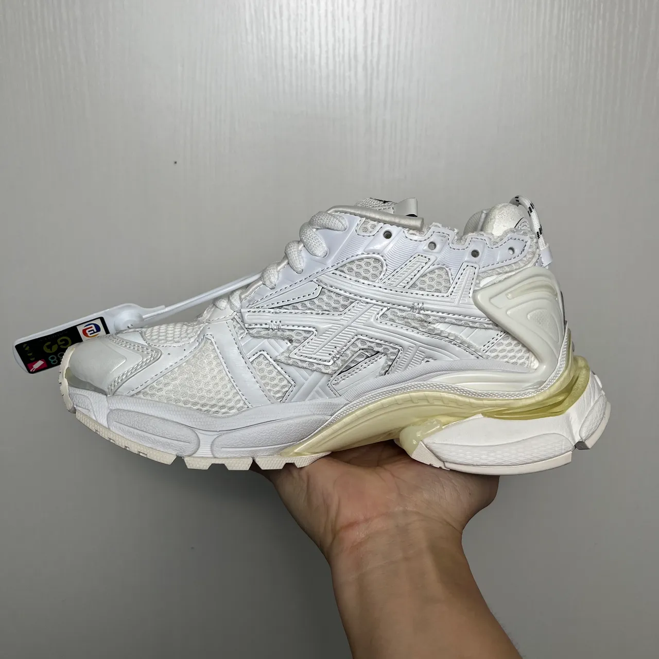 Balenciaga Runner الأرضية البيضاء الشفافة الشبكة الطبقية والتغطيات الاصطناعية الأحذية الرياضية السميكة 3