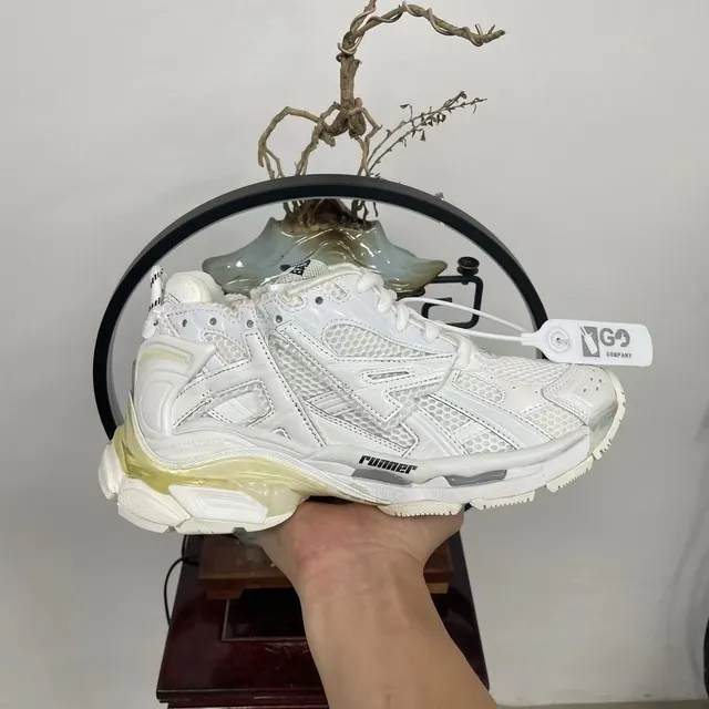 Balenciaga Runner الأرضية البيضاء الشفافة الشبكة الطبقية والتغطيات الاصطناعية الأحذية الرياضية السميكة 4