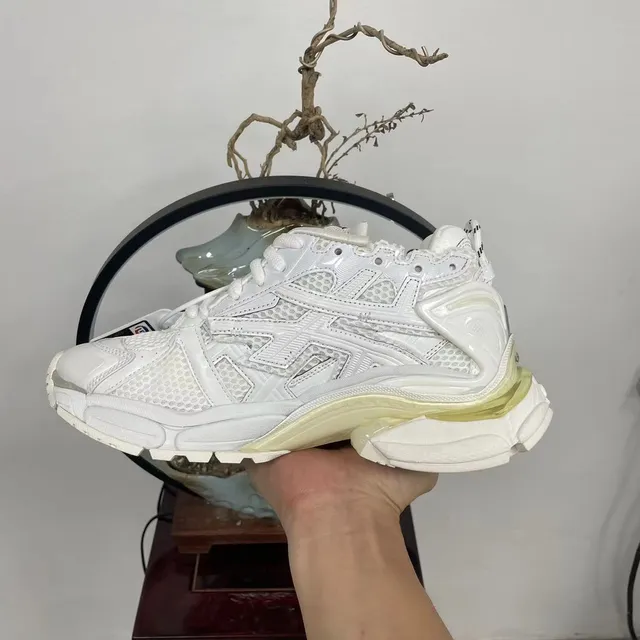Balenciaga Runner الأرضية البيضاء الشفافة الشبكة الطبقية والتغطيات الاصطناعية الأحذية الرياضية السميكة 6