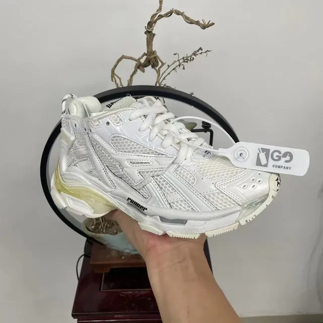 Balenciaga Runner الأرضية البيضاء الشفافة الشبكة الطبقية والتغطيات الاصطناعية الأحذية الرياضية السميكة 7