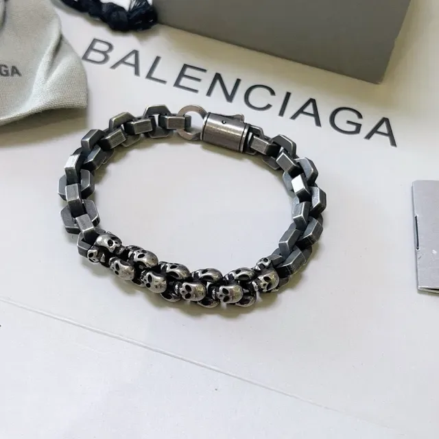 Balenciaga Pulseira Corrente Crânio Cinza Gunmetal Metálico 3