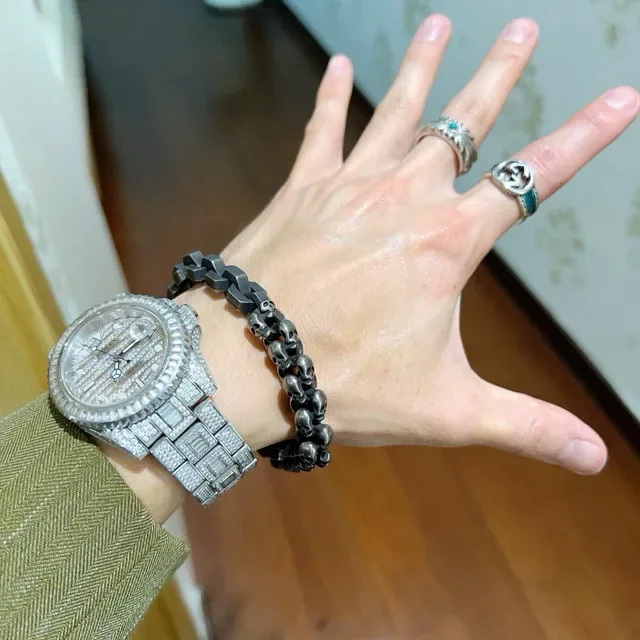 Balenciaga Pulseira Corrente Crânio Cinza Gunmetal Metálico 8