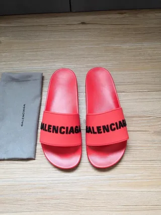 Balenciaga Slide Red Black Logo Slippers 2