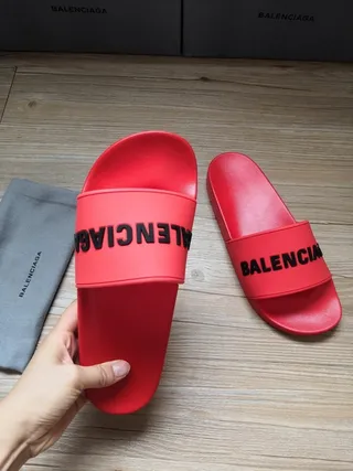 Balenciaga Slide Red Black Logo Slippers 3