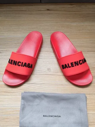 Balenciaga Slide Red Black Logo Slippers 4