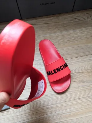 Balenciaga Slide Red Black Logo Slippers 5