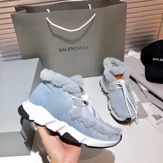 Balenciaga Speed Trainer Light Blue Gray Faux Fur Chunky Sneakers