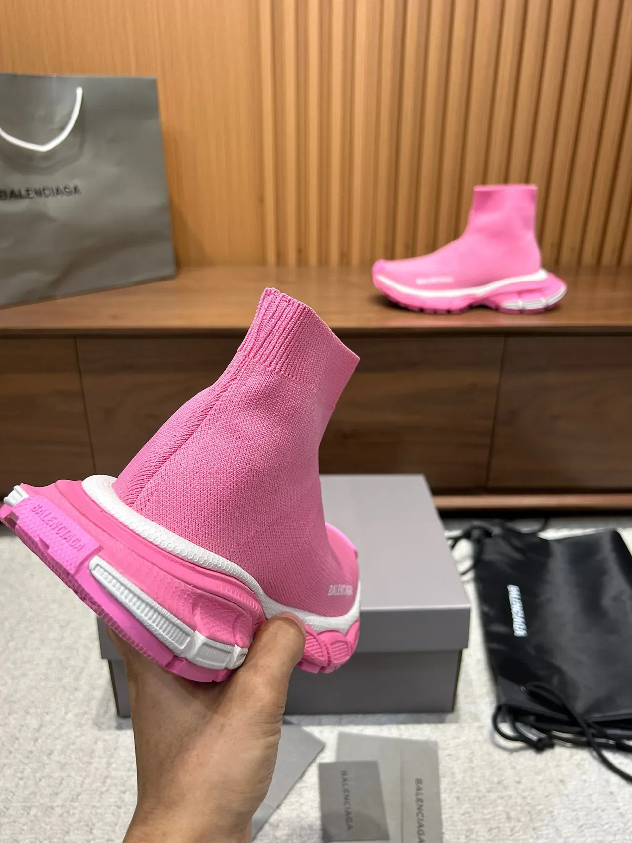 Balenciaga Speed Trainer 粉色袜式生活方式运动鞋 2