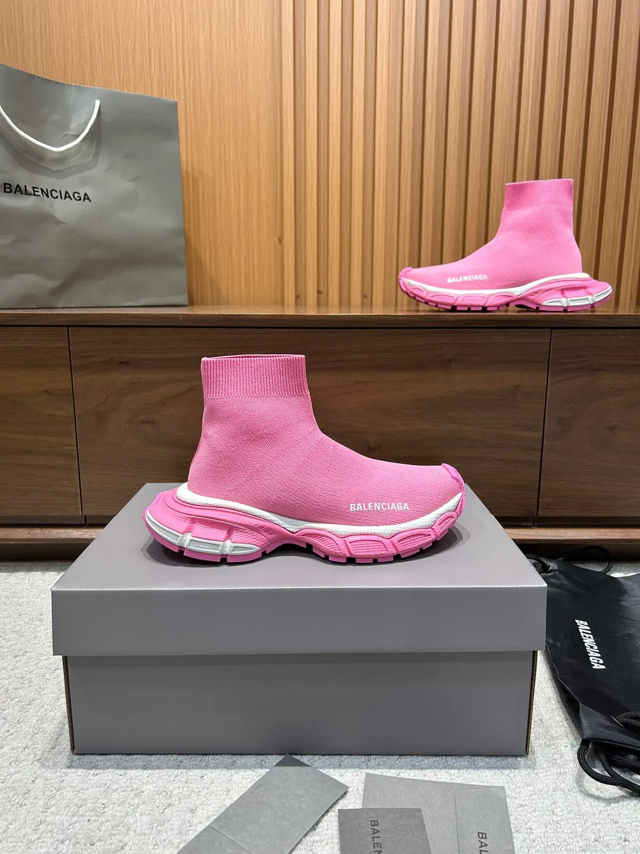 Balenciaga Speed Trainer 粉色袜式生活方式运动鞋 6