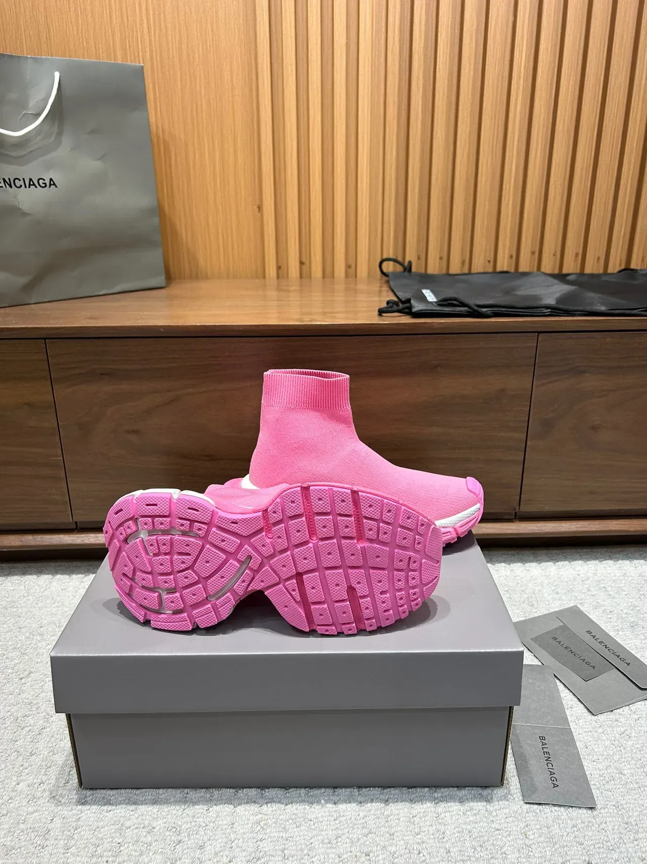 Balenciaga Speed Trainer 粉色袜式生活方式运动鞋 7