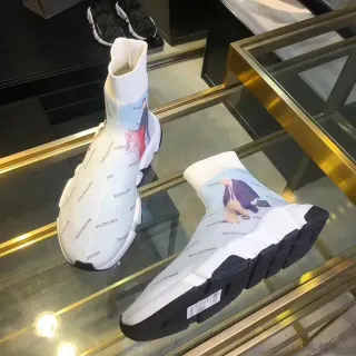 Balenciaga Speed Trainer White Black Logo-Print Lifestyle Sneakers