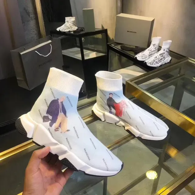 Balenciaga Speed Trainer সাদা কালো লোগো প্রিন্ট লাইফস্টাইল স্নিকার 4