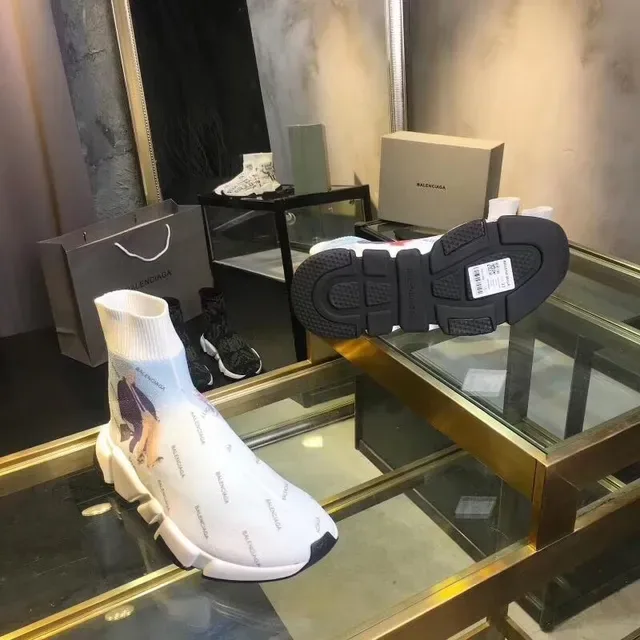 Balenciaga Speed Trainer সাদা কালো লোগো প্রিন্ট লাইফস্টাইল স্নিকার 5
