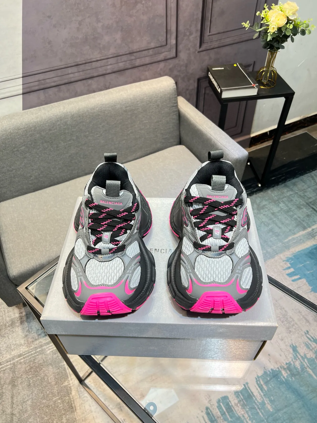 Balenciaga Track Trainer Gray Black Pink Chunky Sneakers 2