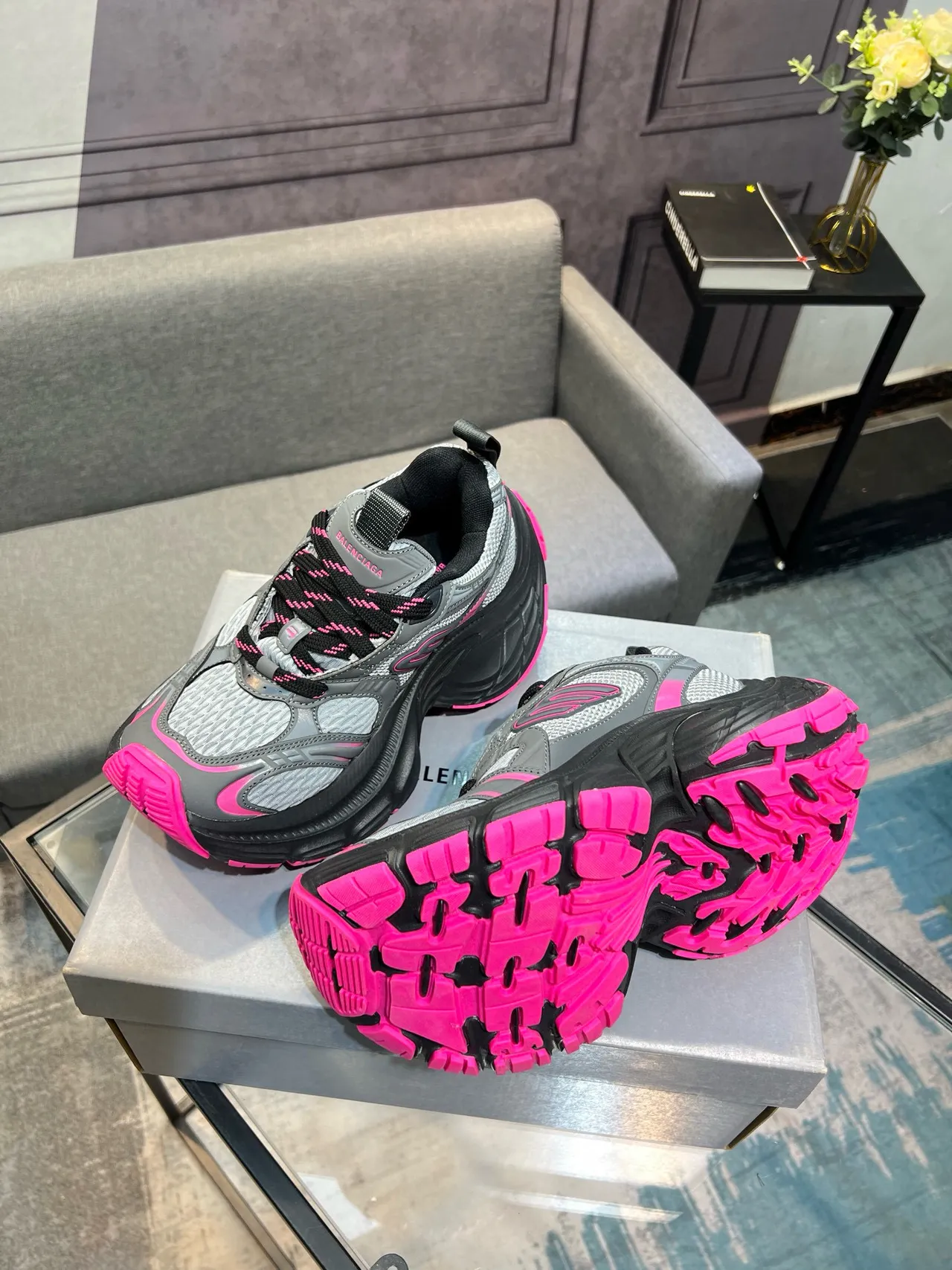 Balenciaga Track Trainer Gray Black Pink Chunky Sneakers 4