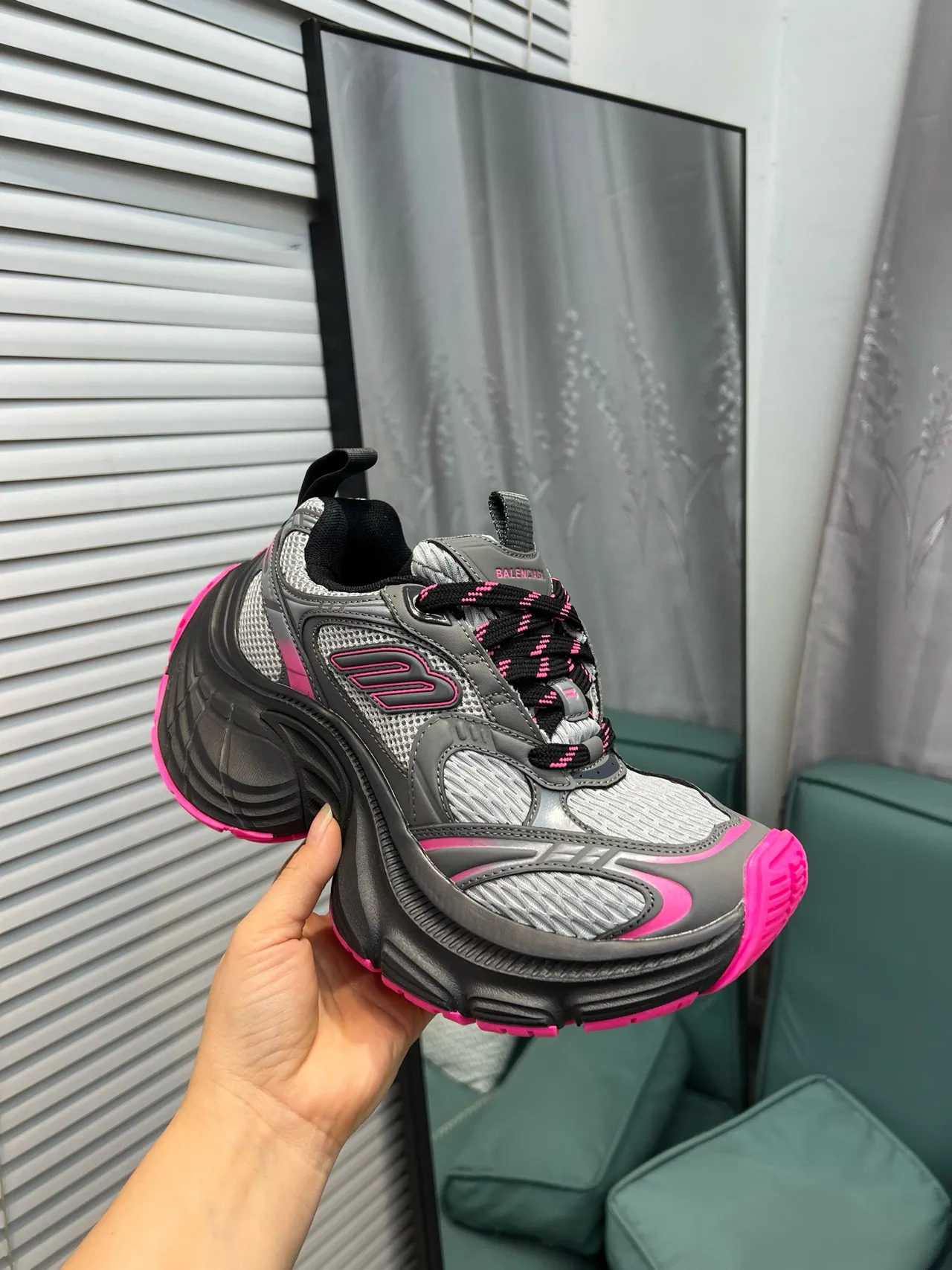 Balenciaga Track Trainer Gray Black Pink Chunky Sneakers 6