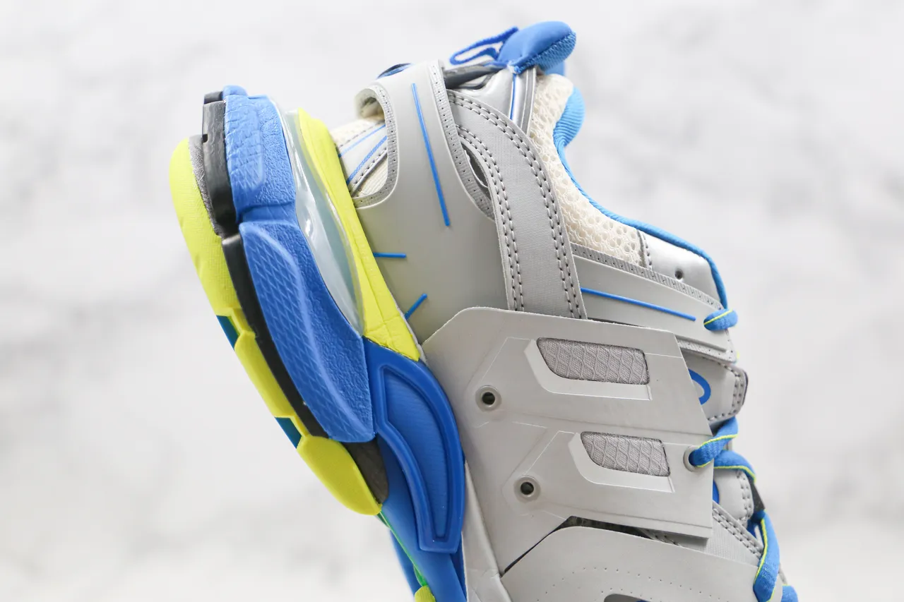 Balenciaga Track Trainer Cinza Azul Amarelo Neon Tênis Chunky 4