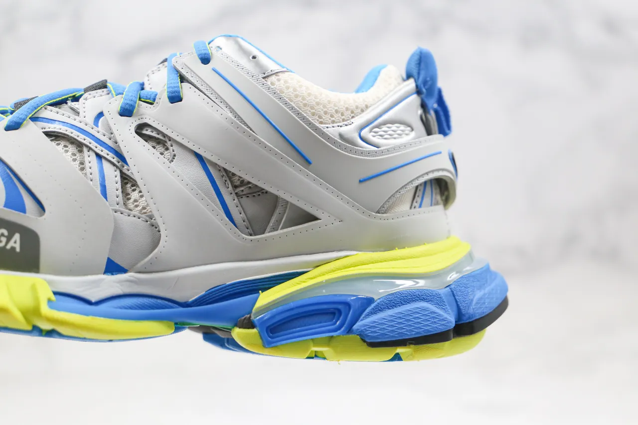 Balenciaga Track Trainer Cinza Azul Amarelo Neon Tênis Chunky 6