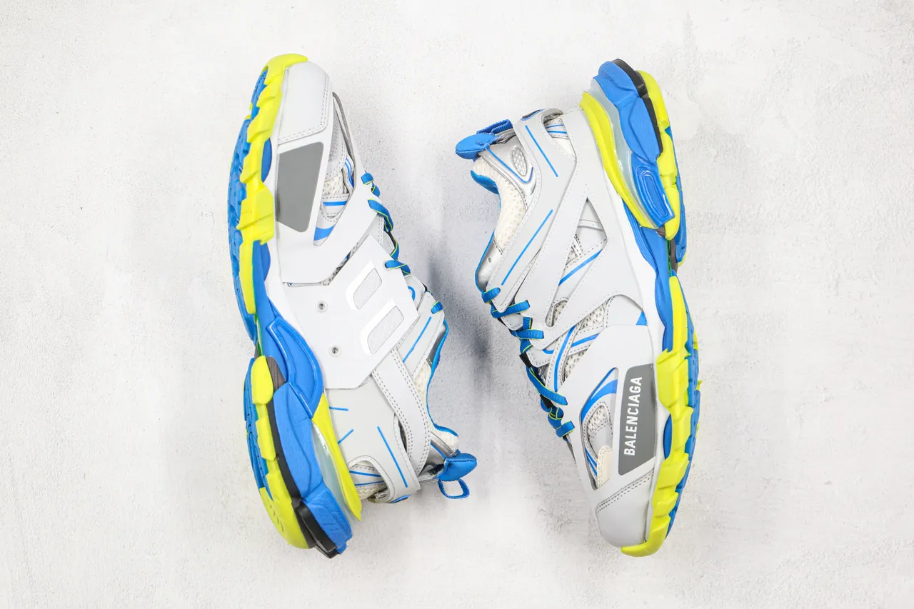 Balenciaga Track Trainer Cinza Azul Amarelo Neon Tênis Chunky 7